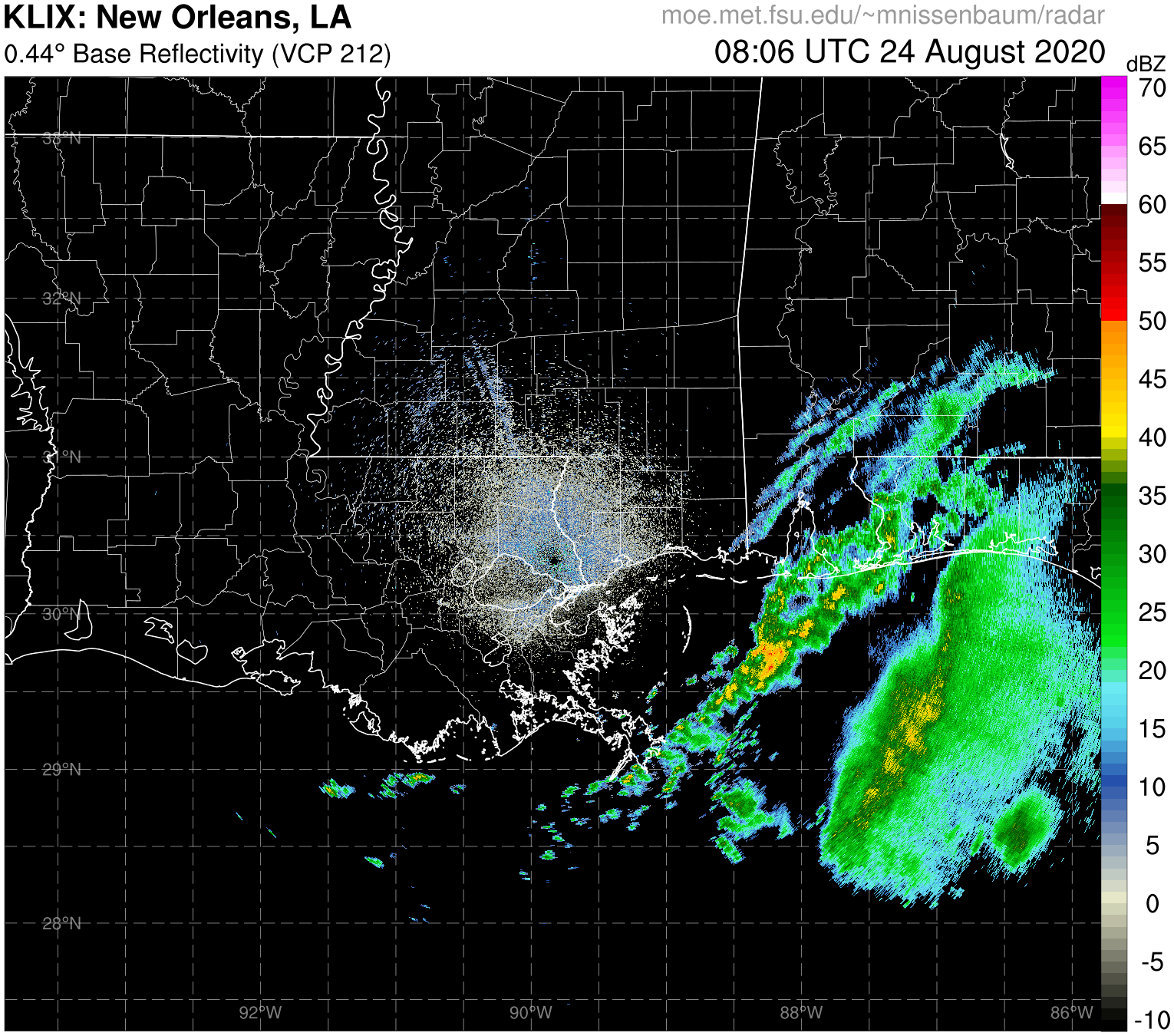 New Orleans Radar Recording of Marco (2020) Approach