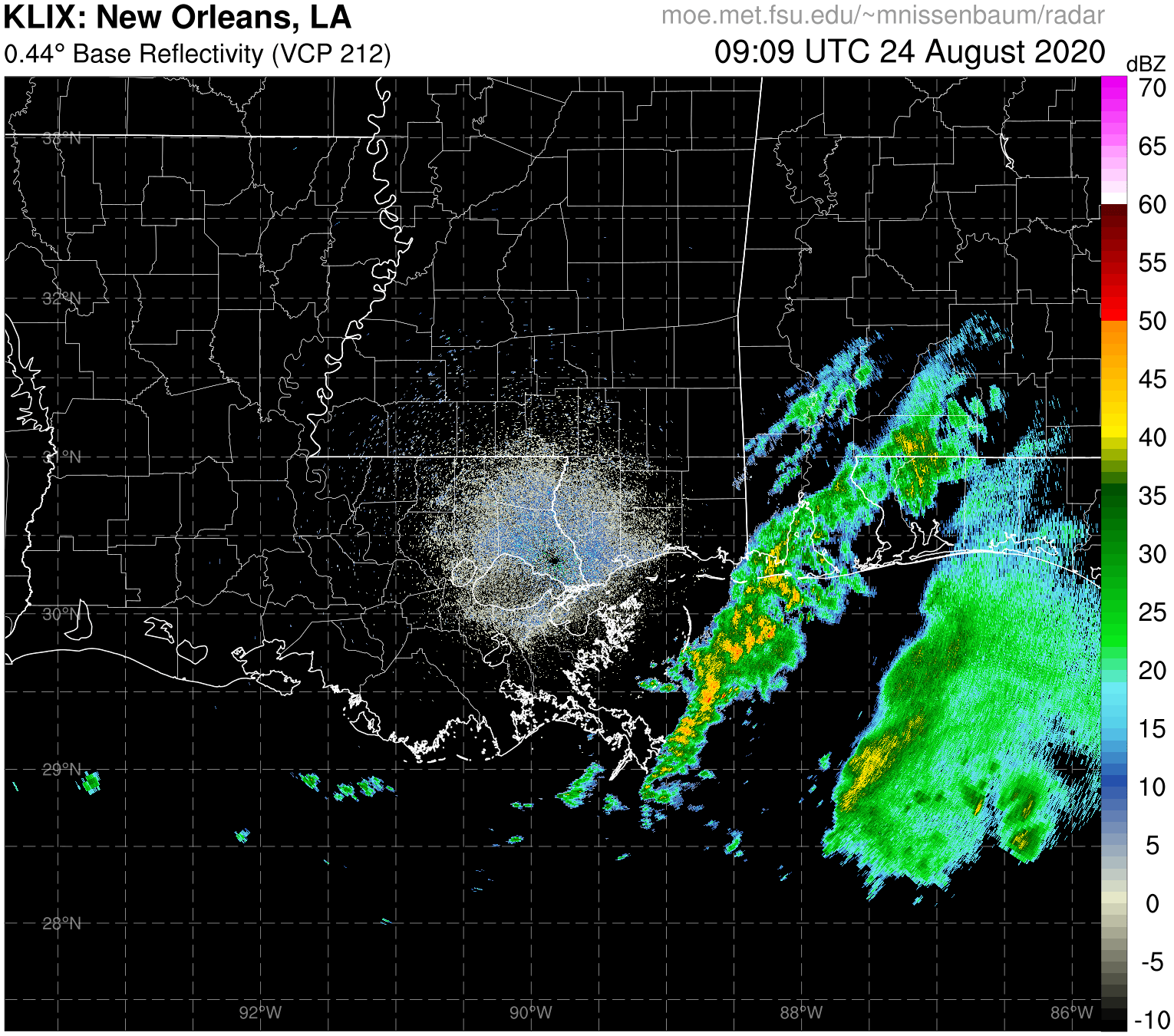 New Orleans Radar Recording of Marco (2020) Approach