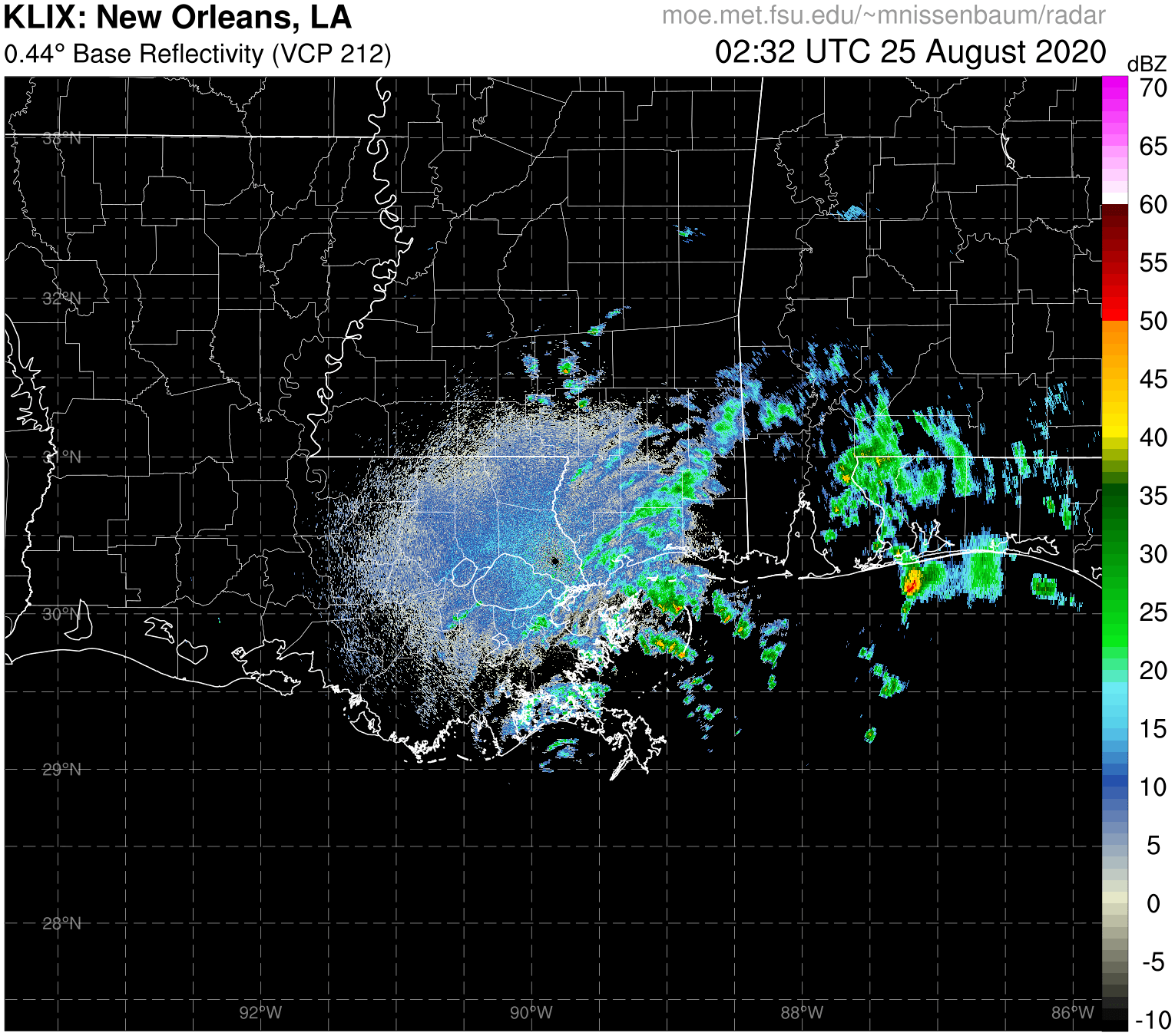 New Orleans Radar Recording of Marco (2020) Approach