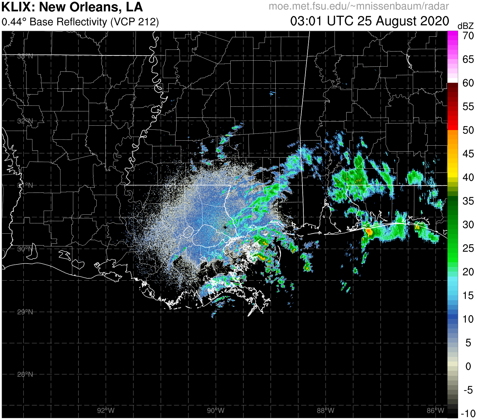 New Orleans Radar Recording of Marco (2020) Approach