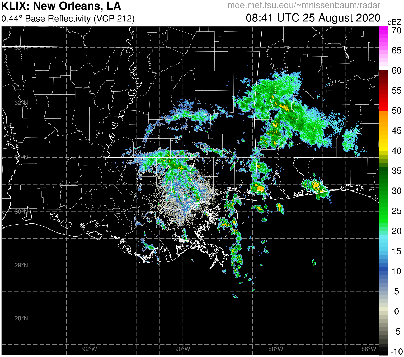 New Orleans Radar Recording of Marco (2020) Approach