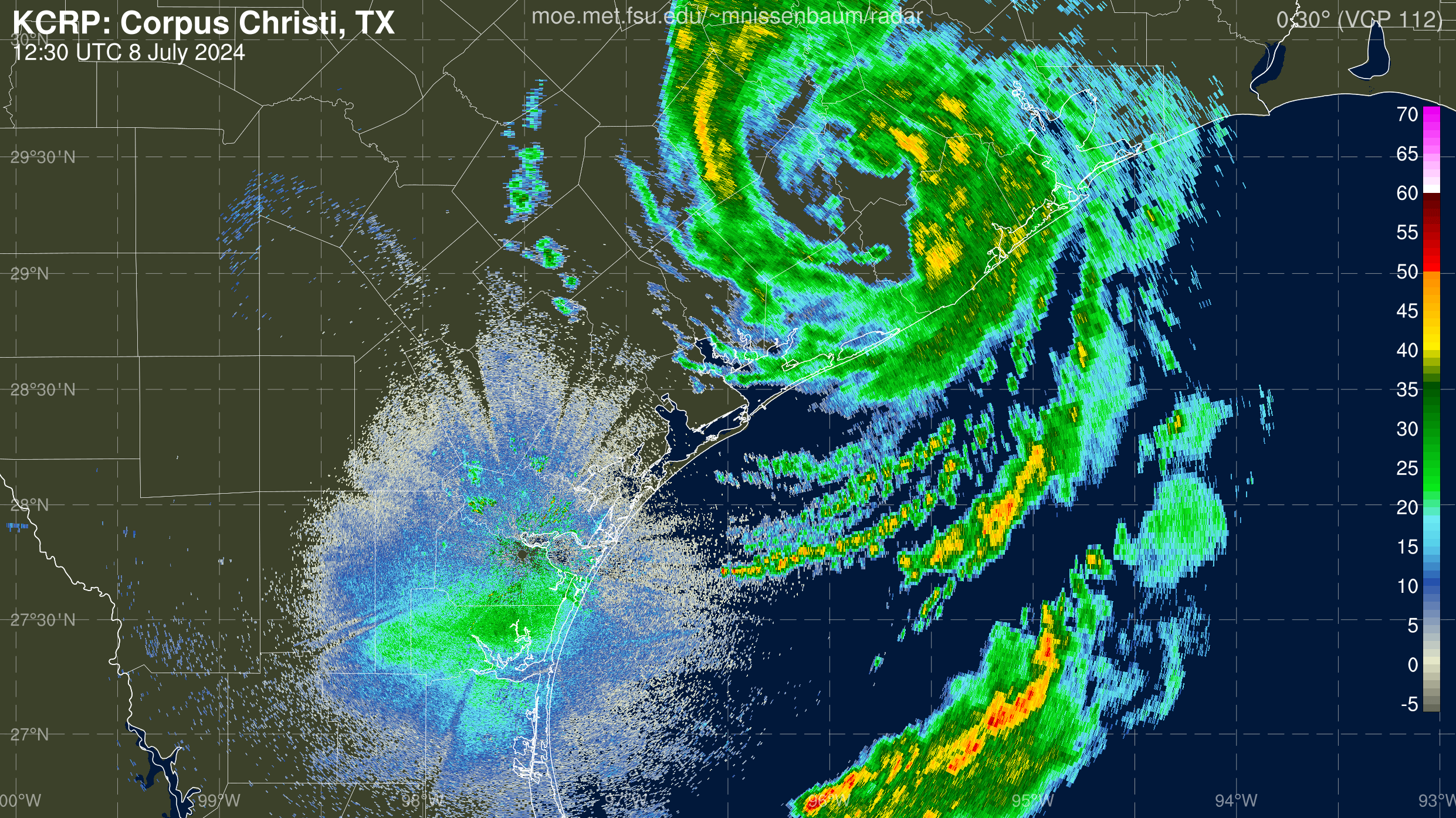 Corpus Christi Radar Recording of Beryl (2024) Approach