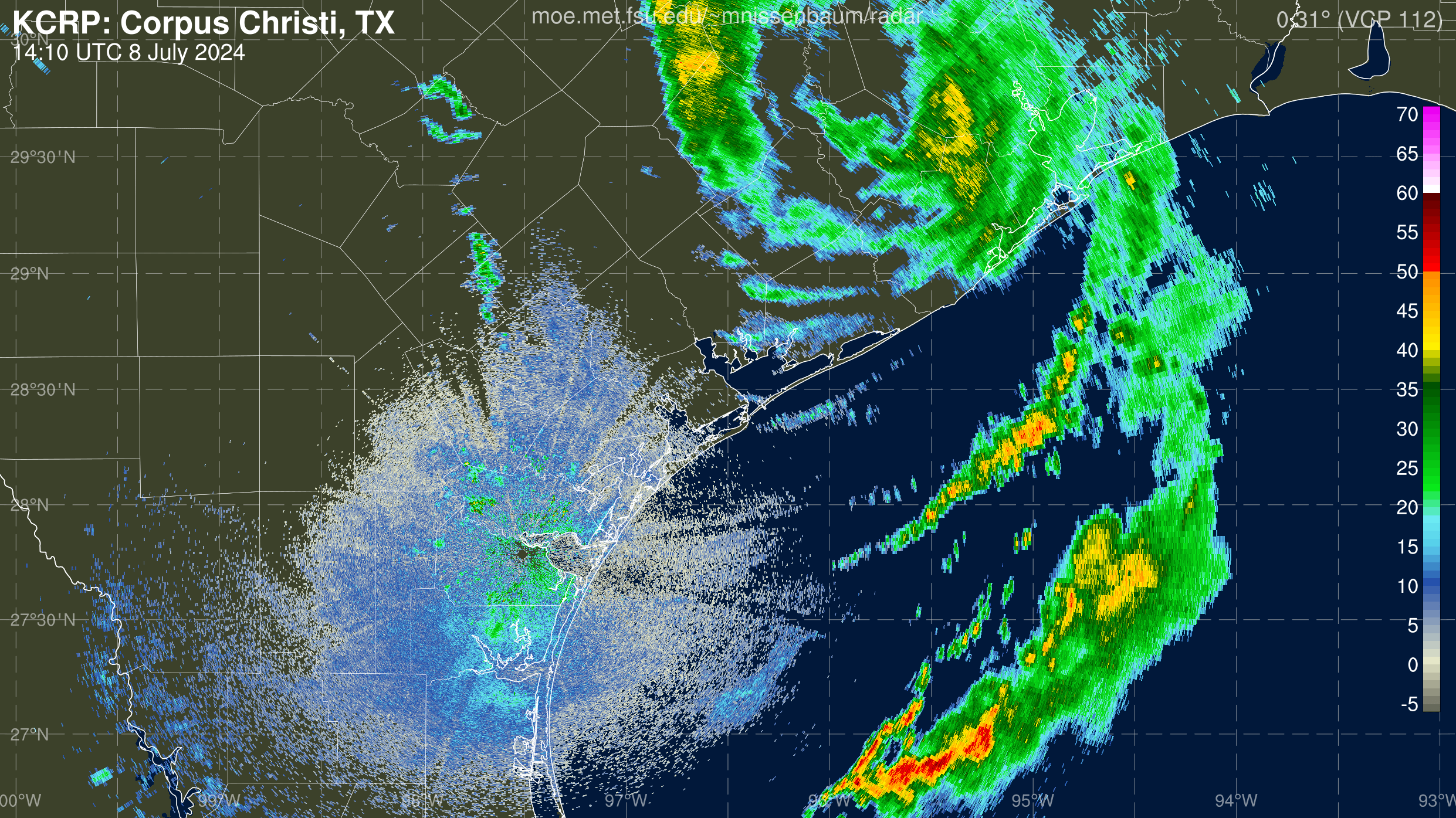 Corpus Christi Radar Recording of Beryl (2024) Approach